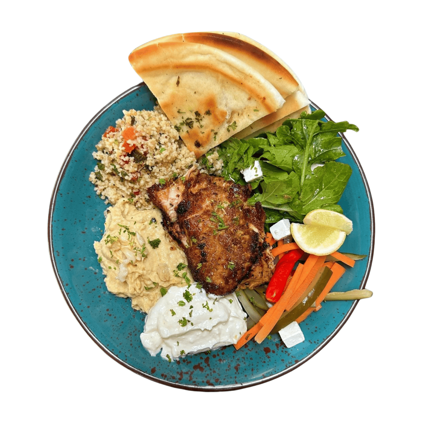 CHICKEN SHAWARMA BOWL WITH COUSCOUS & PICKELD VEGGIES_
